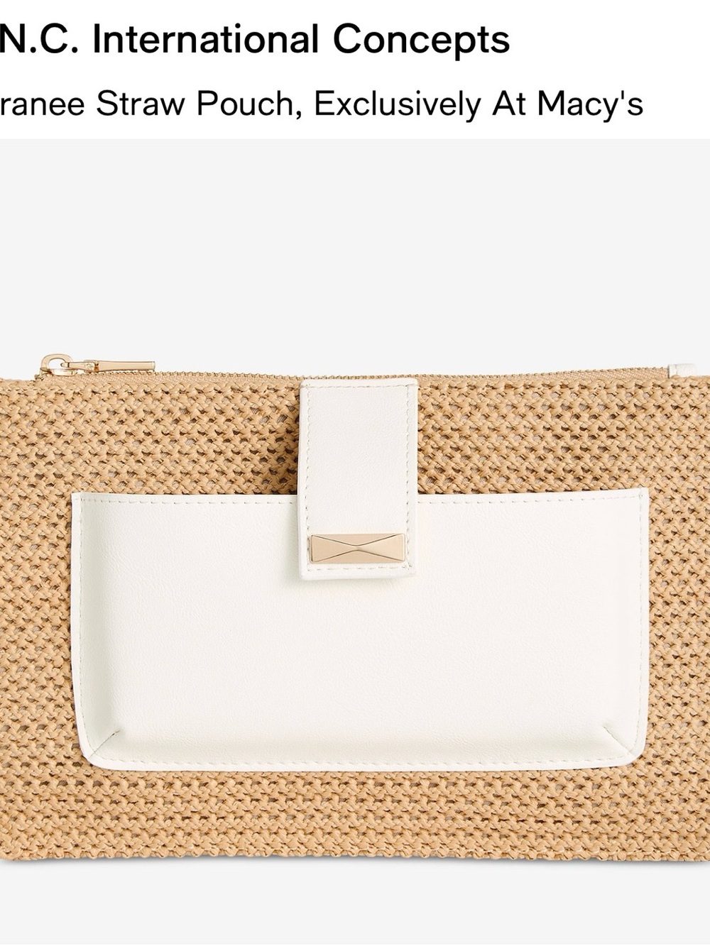 INC International Concepts Cream & Natural Straw Wristlet Clutch